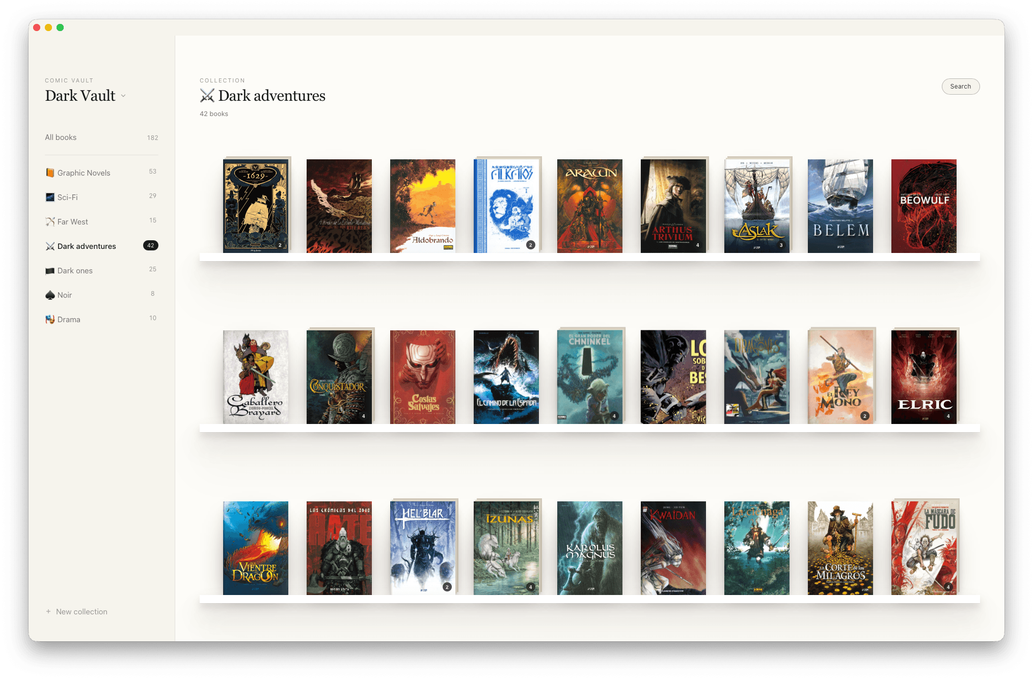 Shelf Republic shelf view showing a comic library on virtual shelves